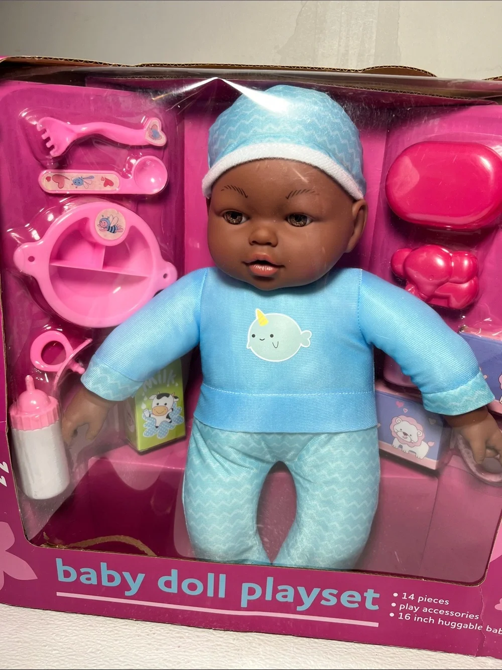 New Kids Stuff Blue Huggable Baby Doll Playset with Accessories 14 Pieces